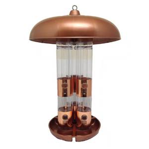 lot 1143 image: Perky-Pet 10 lb Copper Finish Triple Tube Bird Feeder Has Damage Below Lid