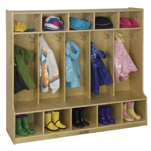 lot 1171 image: ECR4Kids Birch 5-Section Coat Locker with Bench