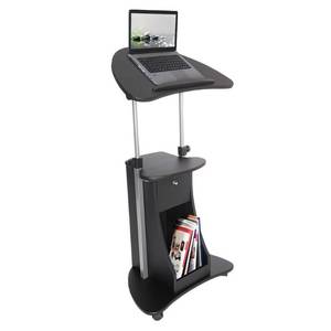 lot 1201 image: Techni Mobili Rolling, Swivel, Sit-to-Stand Adjustable Laptop Cart with Storage (B005), Black