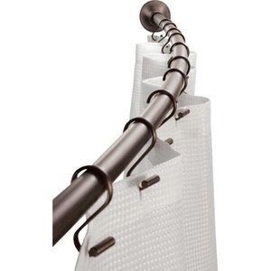 lot 1202 image: iDesign Curved Metal Shower Curtain Rod, Adjustable Customizable Curtain Rod for Bathtub, Stall, Closet, Doorway, 41-72 Inches, Bronze