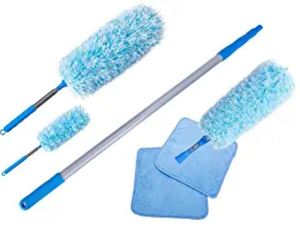 lot 1196 image: Extendable Cleaning Microfiber Fluffy Duster Set with Telescopic Pole, Washable Fluffy Duster for high Reach Ceiling Fan, Office and Car, (Set of 6 Including 3 X Extendable dusters,1 X Extendable ab