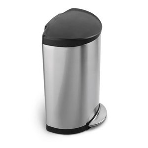 lot 1216 image: simplehuman Semi-Round Step Trash Can, Stainless Steel, Plastic Lid, 40 L  10.5 Gal