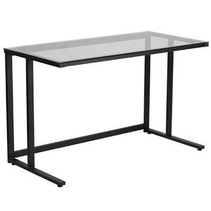 lot 1240 image: Flash Furniture Glass Desk with Black Pedestal Frame