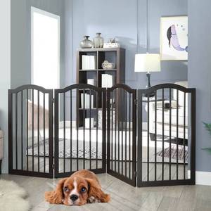 lot 1245 image: Unipaws Freestanding Wooden Dog Gate, Foldable Pet Gate with 2PCS Support Feet, Dog Barrier Indoor Pet Gate Panels for Stairs, Arched Top Design, 36 Inch Tall, 80 Inch Wide, Espresso