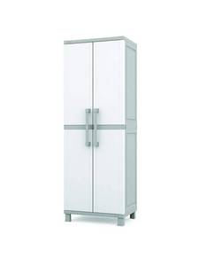 lot 1248 image: KETER Storage Cabinet with Doors and Shelves for Tool and Home Organization, White & Grey