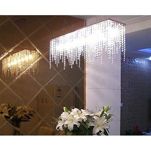 lot 1252 image: 7PM Modern Linear Rectangular Island Dining Room Crystal Chandelier Lighting Fixture (Medium L32)