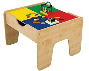 lot 1219 image: KidKraft 2-in-1 Reversible Top Activity Table with 200 Building Bricks & 30Piece Wooden Train Set - Natural, 28.5 x 24 x 3.25
