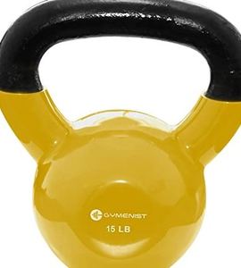 lot 1223 image: Kettlebell Fitness Iron Weights with Vinyl Coating Around The Bottom Half of The Metal Kettle Bell Exercise Body Equipment 15 LBS Weight