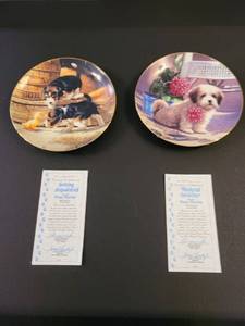 lot 1026 image: Set of 2 puppy playtime plate collection by Jim Lamb