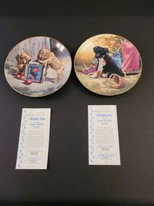 lot 1028 image: Set of 2 puppy playtime plate collection by Jim Lamb