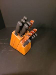 lot 1118 image: Knives with wooden holder