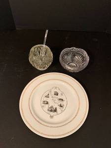 lot 1207 image: 2 glass bowls and one commemorative plate
