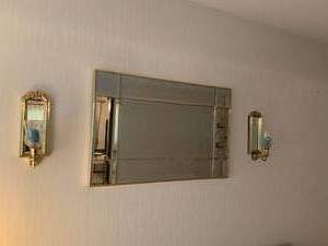 lot 1224 image: Wall mirror 35 x 22 with matching wall sconces