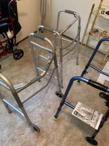 lot 1306 image: Set of three walkers and crutches