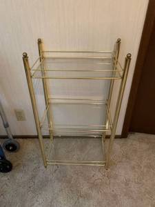 lot 1307 image: Three shelf glass and brass stand 33 inches high