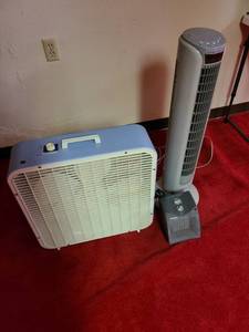 lot 2031 image: Box fan, tower fan and heater