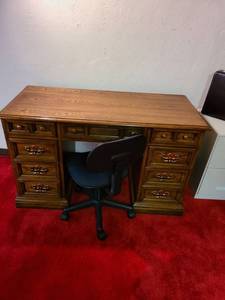 lot 2055 image: Office desk with chair approx 4ft x 3 ft