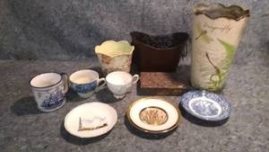 lot 285 image: Decorative Metal Vases, Plates, Cups, and Stone Box