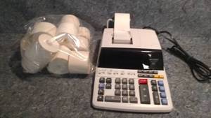 lot 293 image: Vintage Sharp EL-1197PIII 12 Digit Adding Machine Printer and Paper Rolls