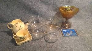 lot 301 image: Lot of Vintage Decorative Glassware and Hand Painted Tea Set