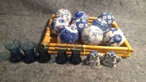 lot 316 image: Lot of Decorative Porcelain or Ceramic Blue & White Carpet Balls and More