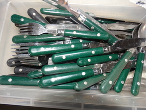 lot 2958 image: Lot of Vintage Green and Black Handled Silverware