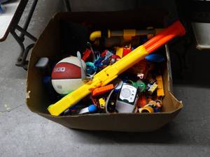 lot 2885 image: Large Box of Vintage and Newer Toys