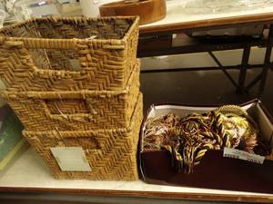 lot 2893 image: Lot of 3 Baskets and Curtain Tie Backs
