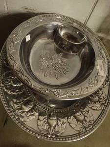 lot 2930 image: Large Silver Serving Platter and Large Serving Bowl