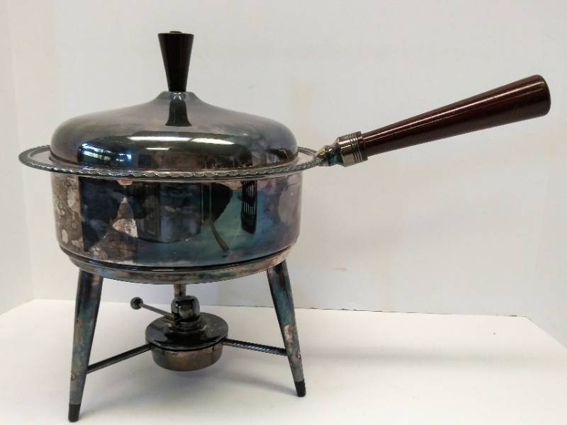 lot 9615 image: Old Silver Plate Chaffing Dish w Warmer
