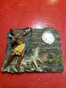 lot 9060 image: Hanging Indian and Wolf Clock Tested