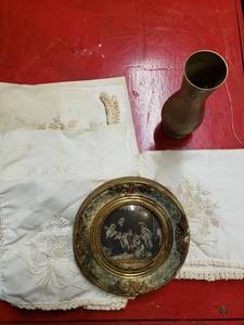 lot 9074 image: 8 Place Setting,Victorian Era Picture and Brass Flower Inlay