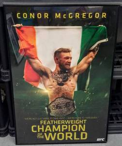 lot 124 image: Conor McGregor Featherweight Champion of the World  (UFC 189 in 2015)  Poster in Plastic Frame 36 x 24