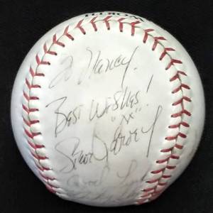 lot 5091 image: Autographed Softball  Los Angeles Dodgers Players from the 70s  Steve Garvey & Mickey Lashley 