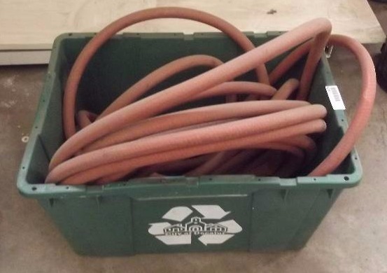 lot 4290 image: Green Recycle Bin and  Red  Garden Hose