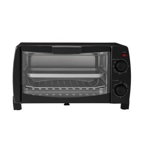 lot 9042 image: Mainstays 4 Slice Black Toaster Oven with Dishwasher-Safe Rack & Pan, 3 Piece