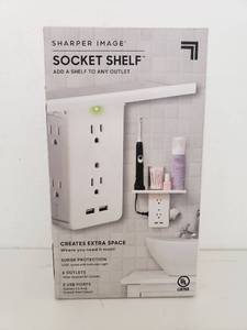 lot 9047 image: Socket Shelf 8 Port Surge Protector Wall Outlet by Sharper Image