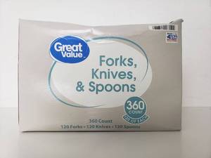 lot 9097 image: Great Value Everyday Assorted White Plastic Cutlery, 360 Count