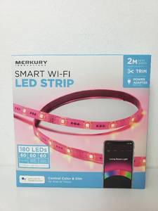 lot 9111 image: Merkury Innovations Color Changing Smart Wi-Fi LED Light Strip Kit - 180 Super Bright LEDs - 6.5 ft