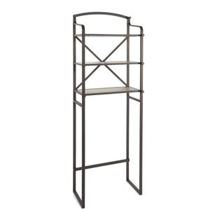lot 9131 image: Better Homes & Gardens Rustic Farmhouse 3 Tier Bathroom Storage Over the Toilet Space Saver, Bronze Metal & Rustic Gray Wood