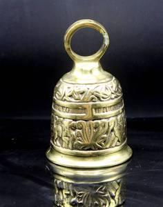 lot 2019 image: Ornate Vintage Brass Church Sanctuary Bell - with Latin words  Leo Pelicanus Bos Angelus