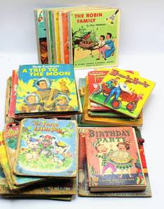 lot 2031 image: Large Lot of Vintage Kids Books 1940s - 1960s  Rand McNally, Disney, Elf Books, Wonder Books and 2 Mattel Music Maker Books (1952 and 1954)