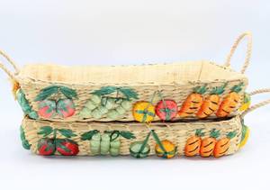 lot 2039 image: 2 Vintage Colorful Wicker Casserole Dish Holders