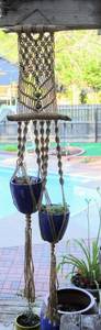 lot 2034 image: Vintage Extra Large Double Macrame Plant Hanger with Driftwood and Beads 81 Long
