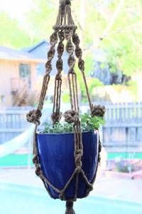 lot 2036 image: 2 Vintage Macrame Plant Hangers - 54 and 85 Long