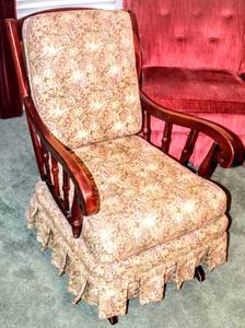 lot 6004 image: Amazing Vintage Antique Upholstered Rockers (cushions removable) Matches 6005