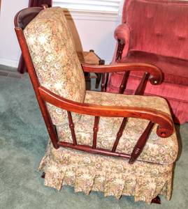 lot 6005 image: Amazing Vintage Antique Upholstered Rockers (cushions removable) matches previous lot