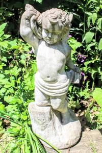 lot 6020 image: Cement Garden Art Seated Cherub 20.5 Tall x 10 Wide