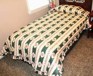 lot 6071 image: Custom Floral BedspreadComforter Ivory and Green with Floral Design 64 x 98