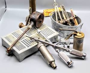 lot 6039 image: Vintage Lot - Pharmacists Pill Counting Tray,  Hand Tools including Sockets, Hand Drills, Screwdrivers and more